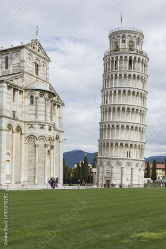 PIZA, ITALY - 10 MARCH, 2016: View of Leaning tower and the Basi