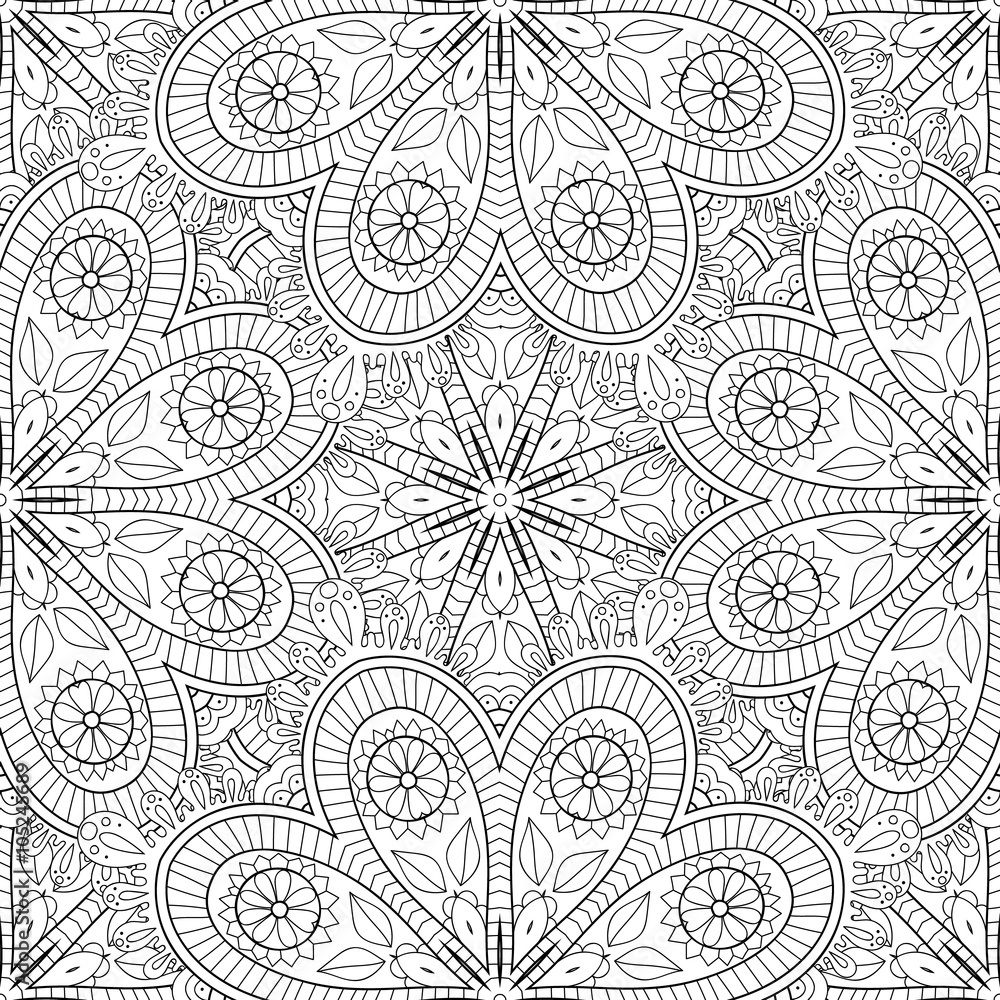 Abstract vector decorative ethnic mandala black and white seamless pattern. Abstract vector decorative ethnic mandala black and white seamless pattern.