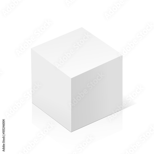 White realistic 3D box. Object isolated on white background. Template vector illustration for trade, stand or packaging design. Rectangle