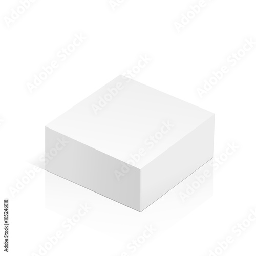 White realistic 3D box. Object isolated on white background. Template vector illustration for trade, stand or packaging design. Rectangle © lubashka
