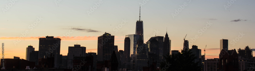 Manhattan skyscrapers view from Brownstone, Brooklyn