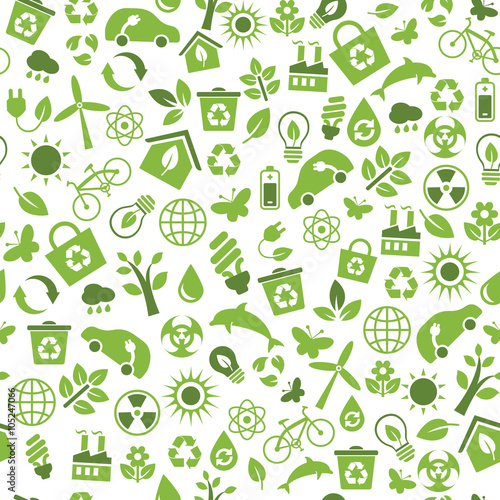 Seamless pattern with vector Eco Icons in flat style