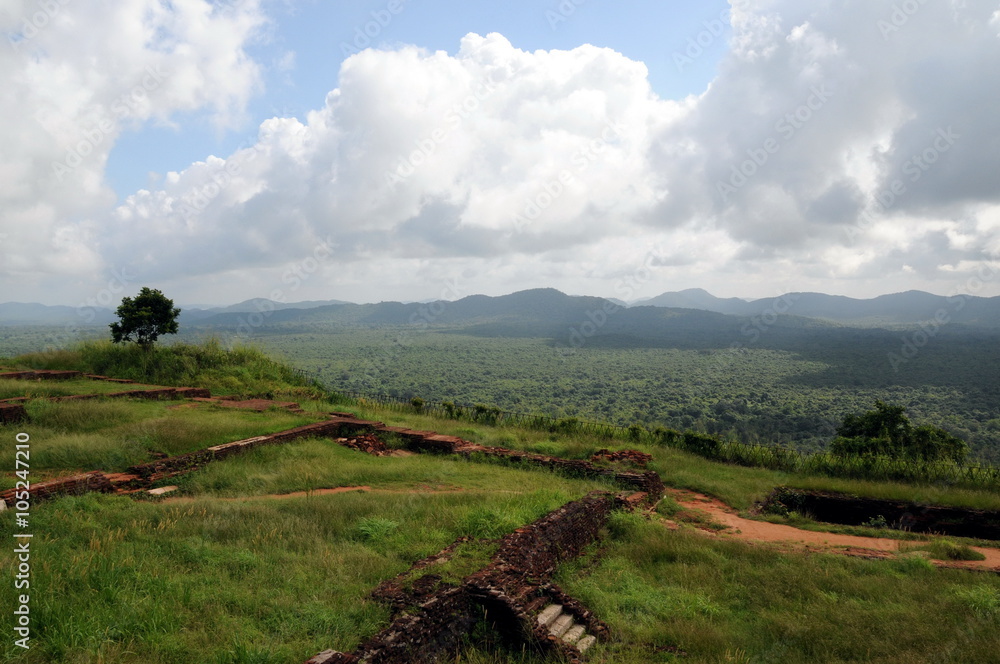 Ruins of fortress on top of Sigiriya Lion Rock.
