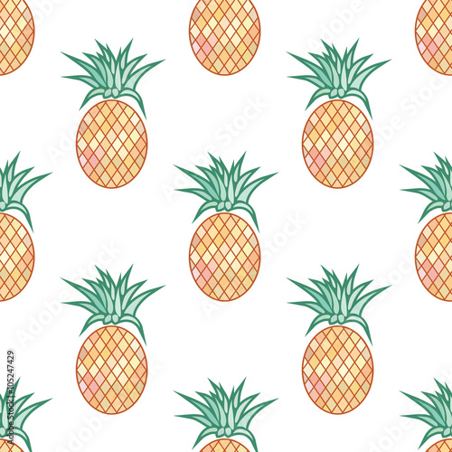 Vector Seamless Pattern with Pineapples On White Background