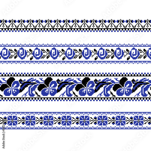 Set of Ethnic ornament pattern with  cross stitch  flower