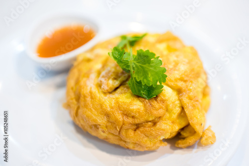 Delicious crab fries egg in Thai Style omelet