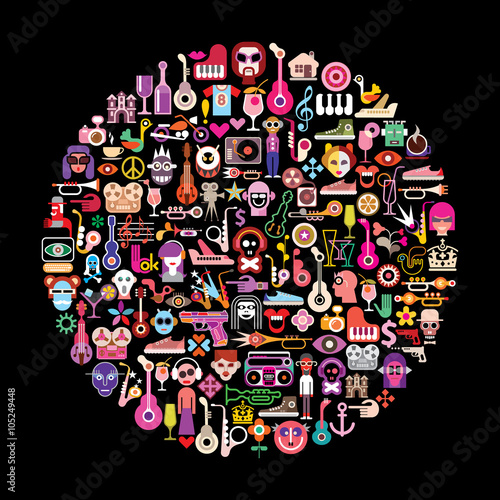 Vector art collage on black