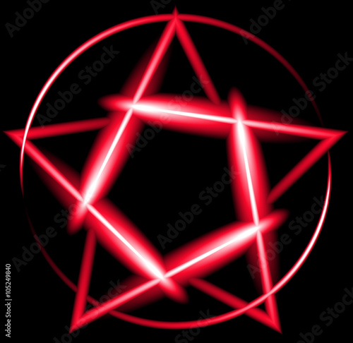Red neon pentagram, black background