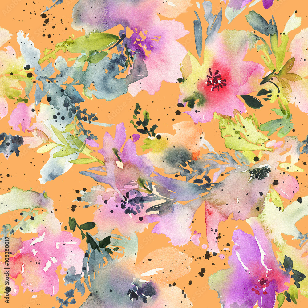 Obraz Streszczenie kwiaty akwarela. Bezszwowy wzór.