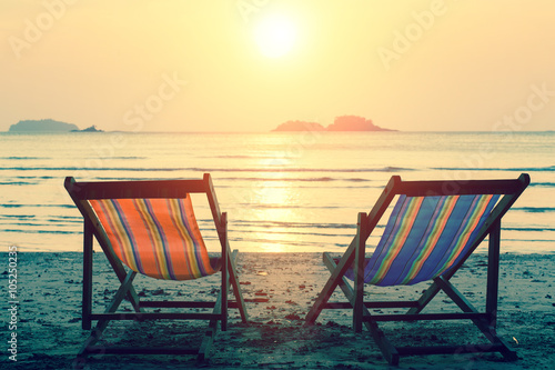 Sun loungers on the sea beach.
