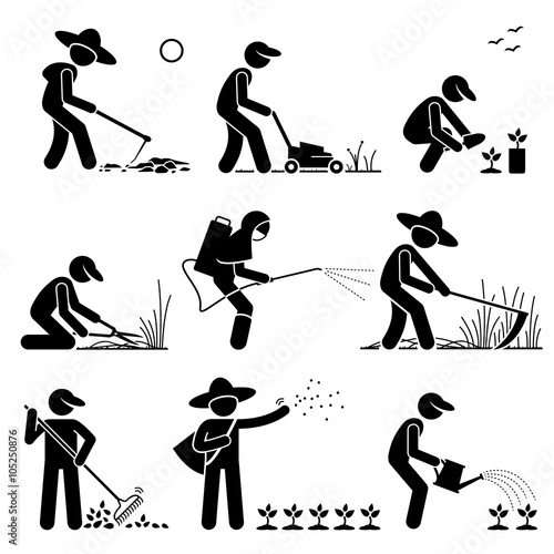 Gardener and Farmer using Gardening Tools and Equipment for Work