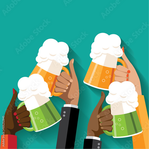 St. Patrick's Day toasting hands poster. EPS 10 vector.