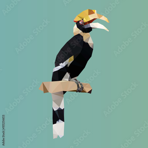 polygonal rhinoceros hornbill, polygon triangle bird, vector photo