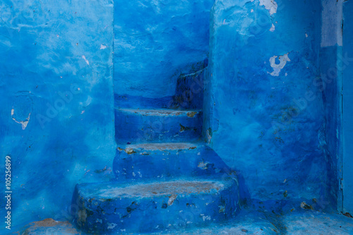 blue stairs in the streets of the blue town of Chefchaouen photo