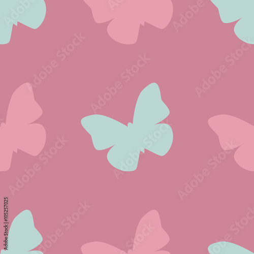 Vector seamless pattern with pink and blue butterflies on pink background. Vintage design for wrapping, textile, fabric, invitation, greeting, wedding cards, websites