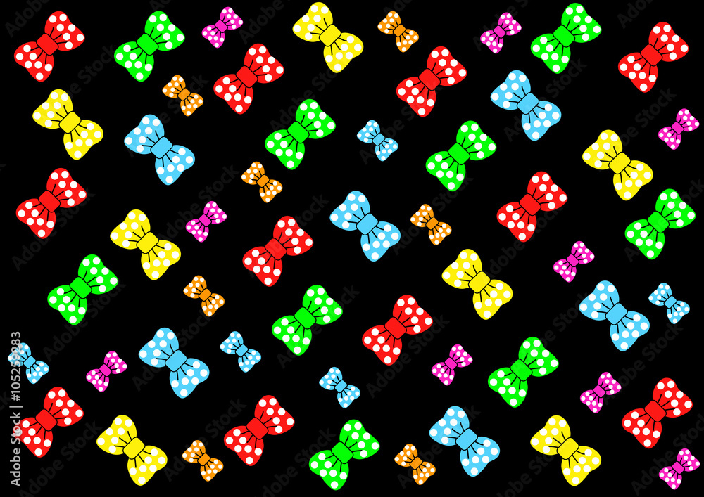 Fototapeta multi-colored bows with white circles on a black background