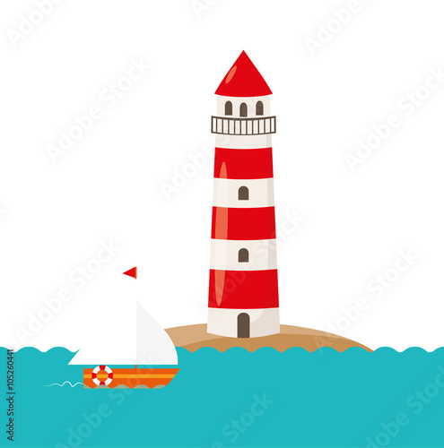 Segelboot und Leuchtturm