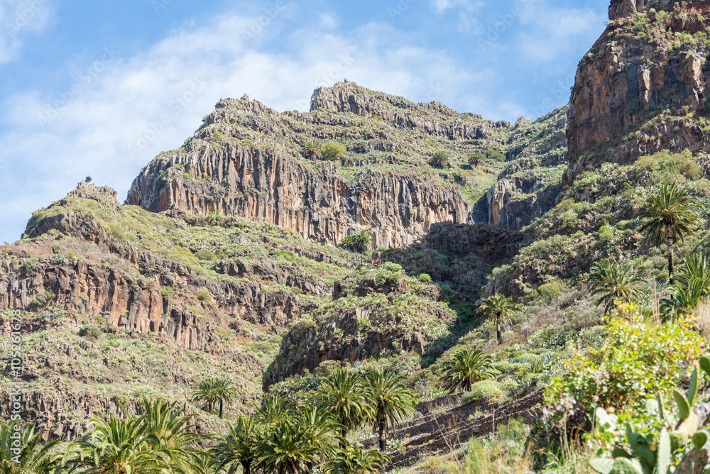 Hiking on La Gomera. The Valle Gran Rey, the beautiful canyon on the Canary island La Gomera is located on the west side of the island. Gomera has a unique nature that invites to hike