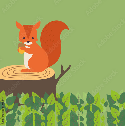 Eichhörnchen mit Eichel auf Baumstamm