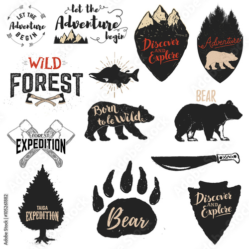 Expedition, discover, adventure labels and emblems.