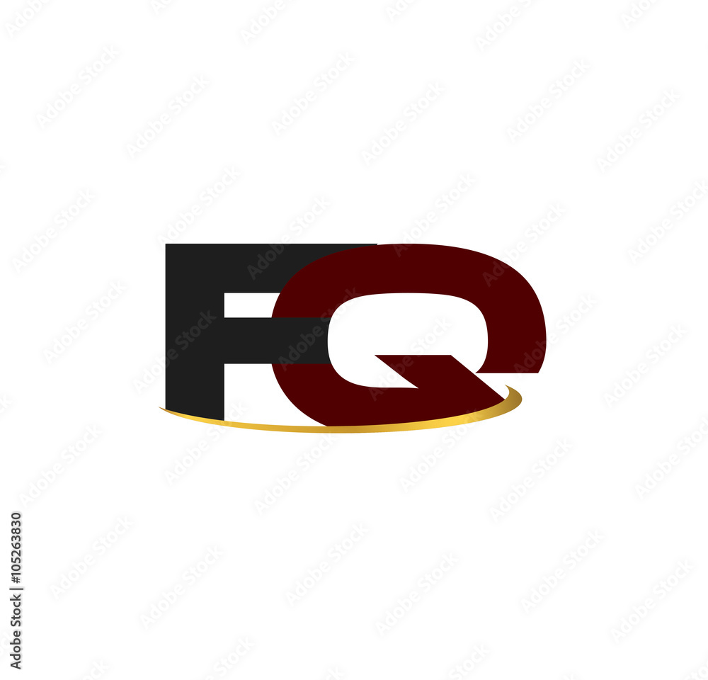 FQ alphabet in grey and red with golden curve FQ alphabet in grey and red with golden curve