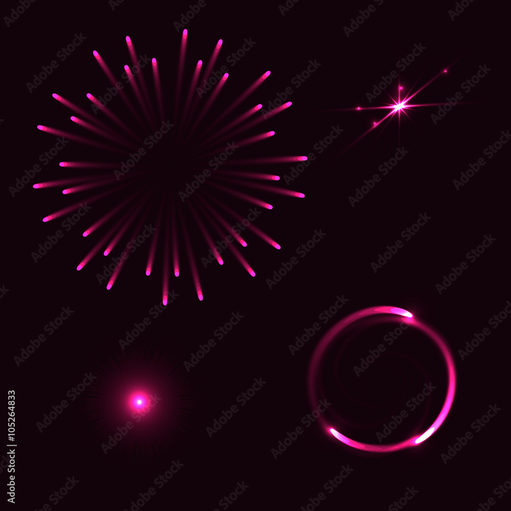 Set of different flares on blue background.