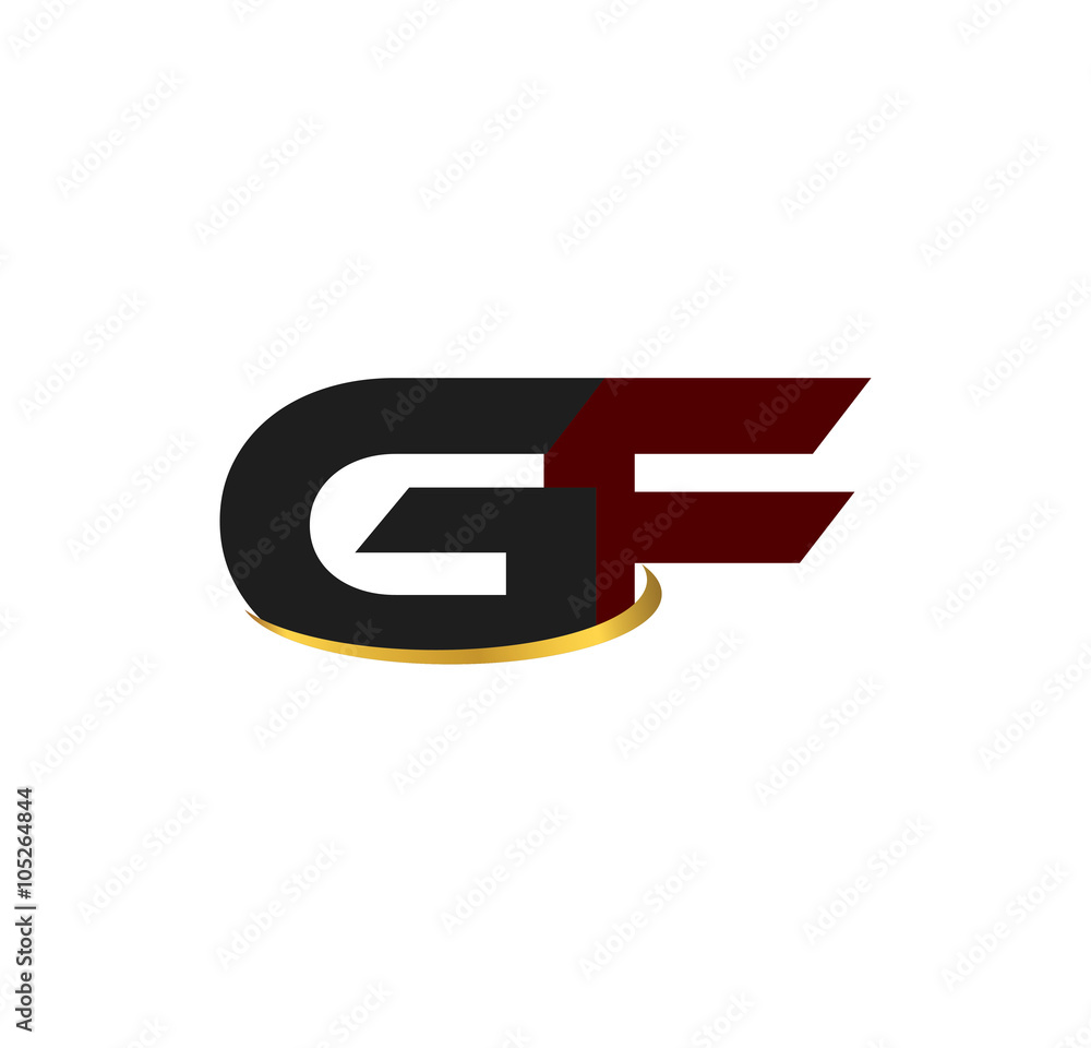 GF alphabet in grey and red with golden curve GF alphabet in grey and red with golden curve