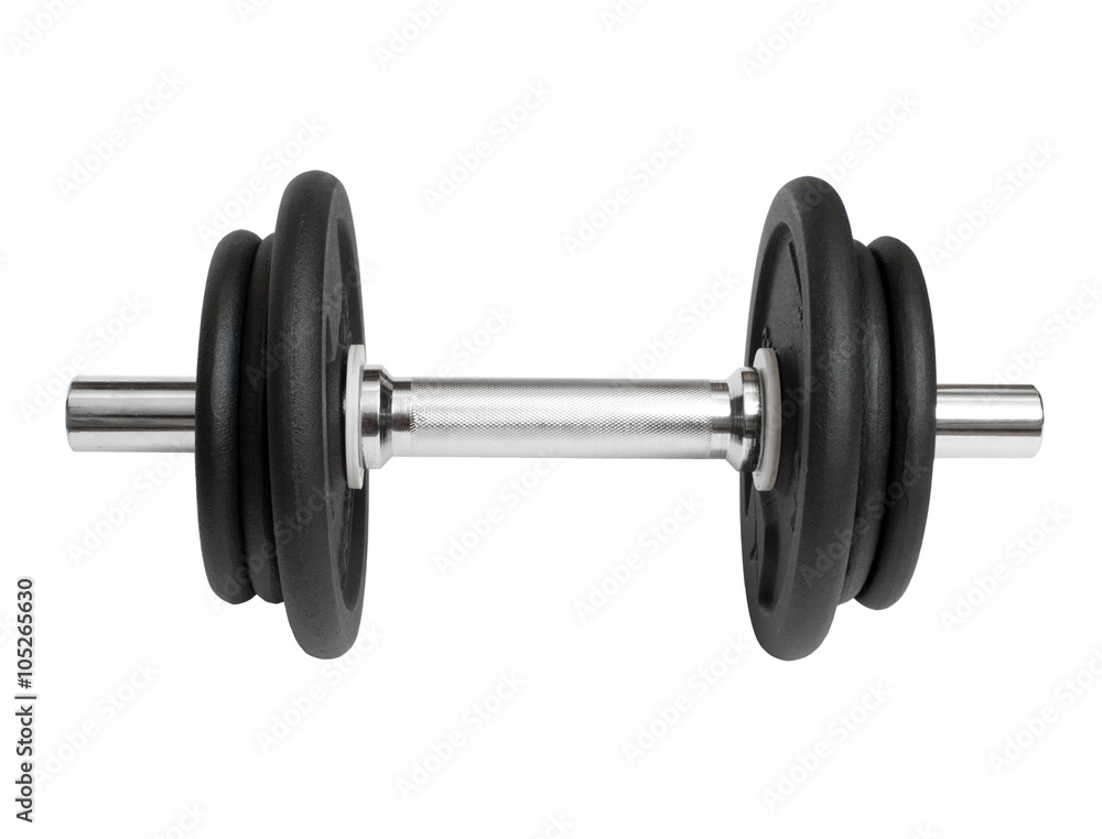 sports metal dumbbell on a white background sports metal dumbbell on a white background