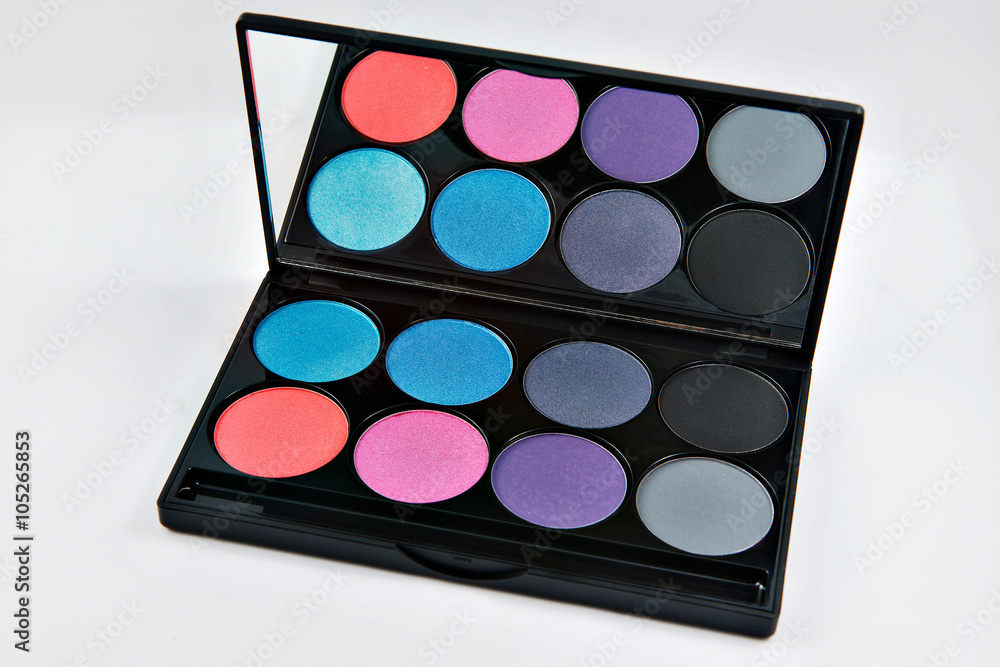 Eye shadows set. Isolated on white background. Blue, pink, gray, eyeshadow Eye shadows set. Isolated on white background. Blue, pink, gray, eyeshadow