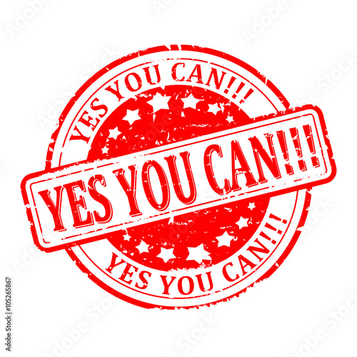Scratched round red stamp with the word - yes you can - vector svg