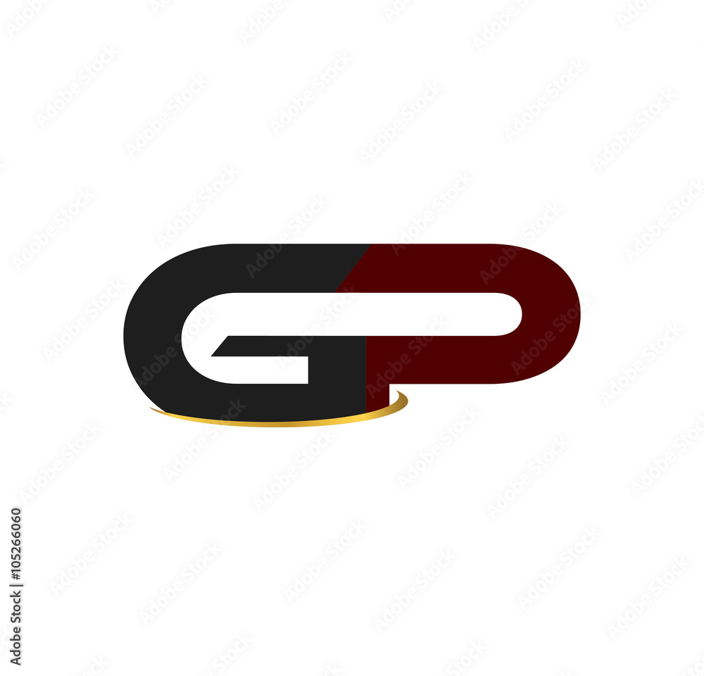GP alphabet in grey and red with golden curve GP alphabet in grey and red with golden curve
