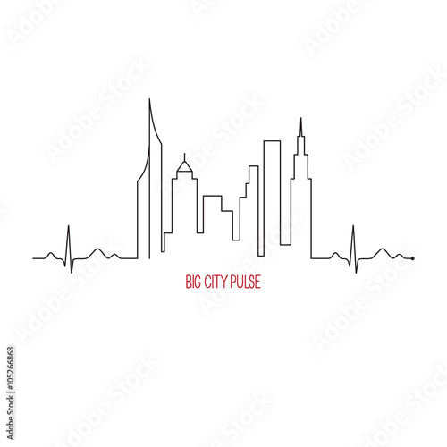 City pulse concept with cardiogram and skyscrapers skyline