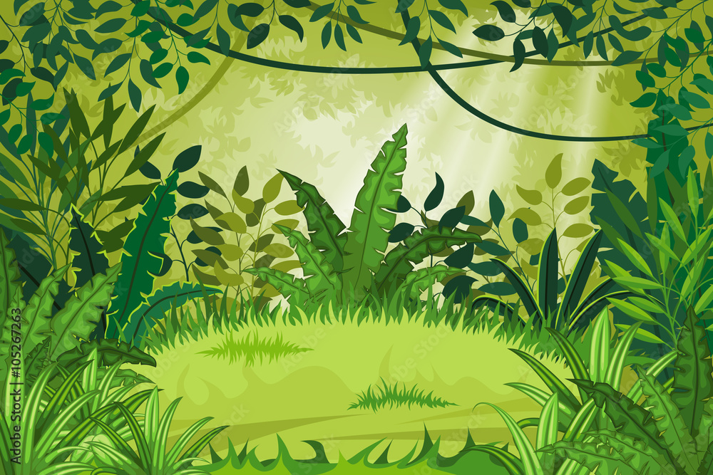 Naklejka premium Ilustracja krajobraz dżungli