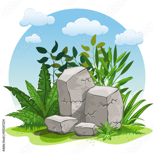 Illustration of cartoon stones against white background