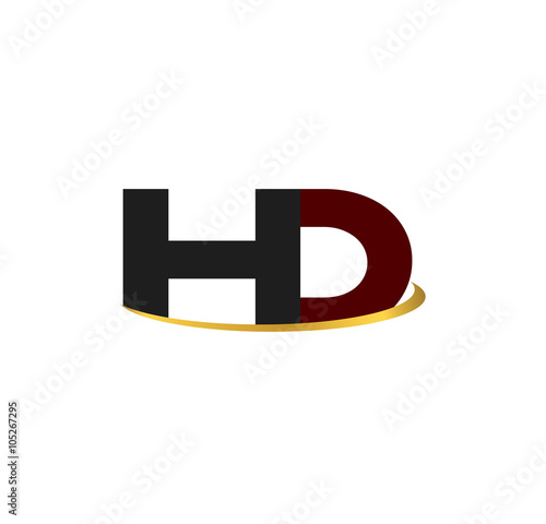 HD alphabet in grey and red with golden curve