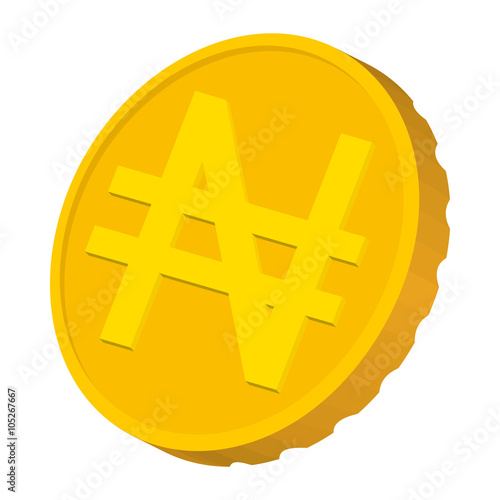Gold coin with Nairas sign icon, cartoon style