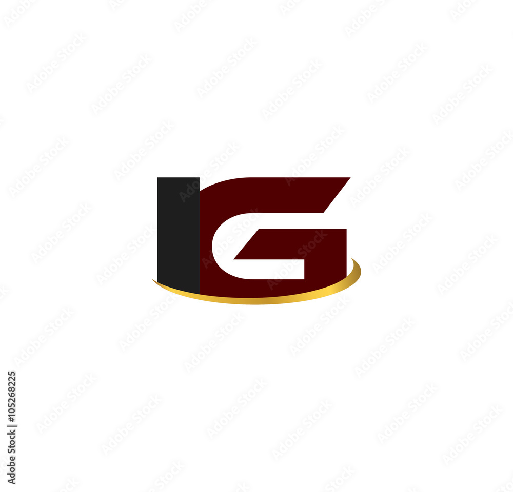 IG alphabet in grey and red with golden curve IG alphabet in grey and red with golden curve