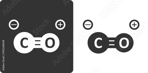 Carbon monoxide molecule, , flat icon style. Stylized rendering.
