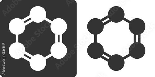 Benzene (C6H6) aromatic hydrocarbon molecule, flat icon style. 