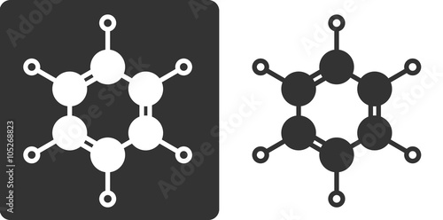Benzene (C6H6) aromatic hydrocarbon molecule, flat icon style.