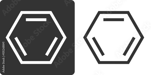Benzene (C6H6) aromatic hydrocarbon molecule, flat icon style. 