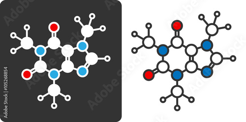 Caffeine stimulant molecule, flat icon style. Stylized rendering.