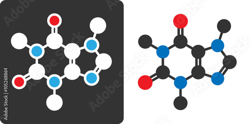 Caffeine stimulant molecule, flat icon style. 