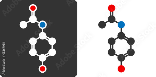 Paracetamol (acetaminophen) drug molecule, flat icon style. 