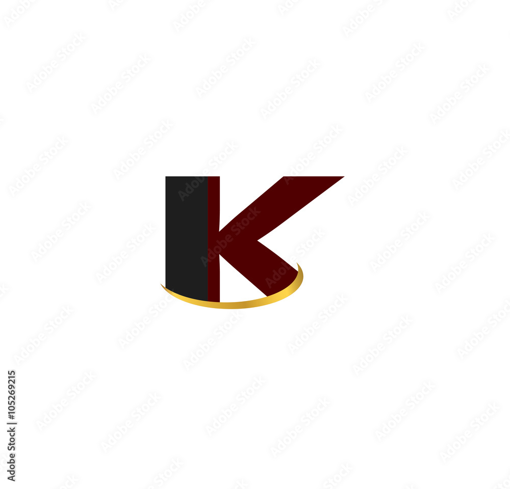 IK alphabet in grey and red with golden curve IK alphabet in grey and red with golden curve