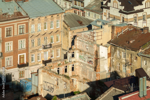 Destroyed house. Lviv, Ukraine. European travel photo.