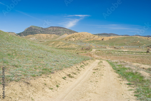 Spring Crimean landscape on Meganom cape near Sudak city