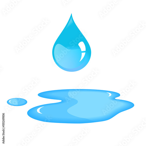 Water drop and spill. Blue water drop and water spill. Isolated water drop in vector. Water drop on white background.