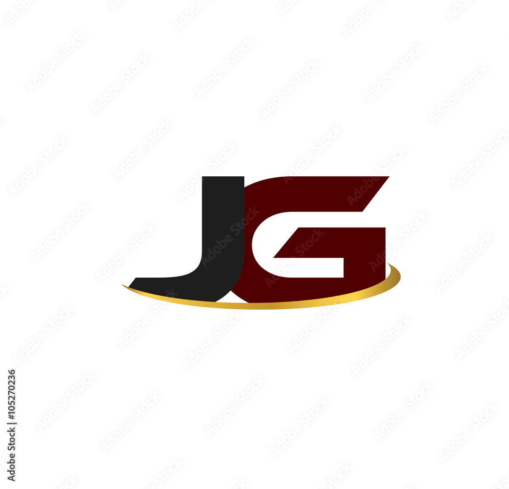 JG alphabet in grey and red with golden curve JG alphabet in grey and red with golden curve