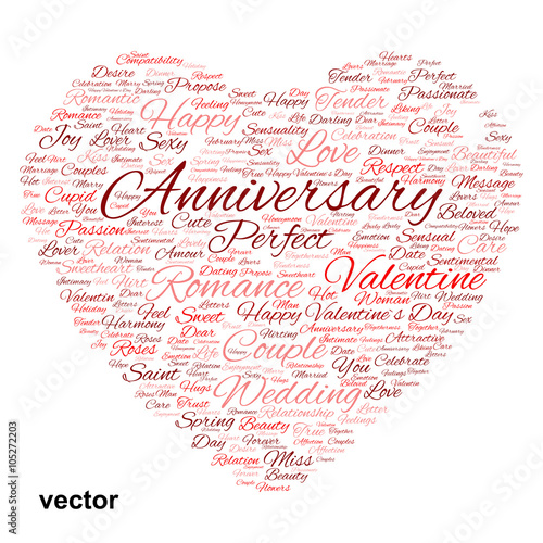 Vector conceptual Valentine heart word cloud